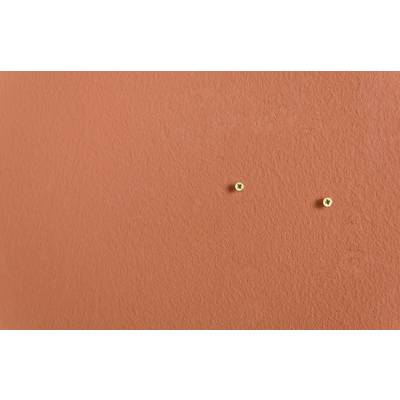 An orange wall with two small, golden screws in the centre, placed close together.