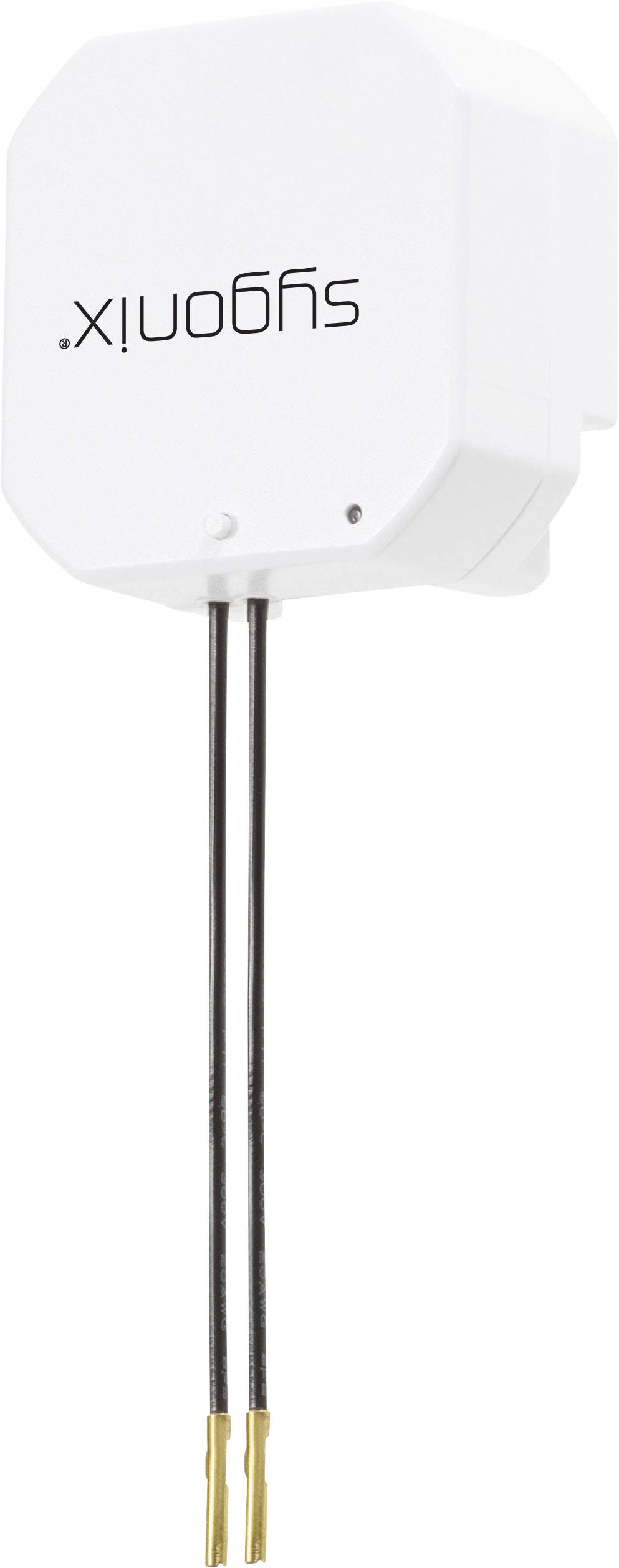 A white electrical device with two metal connectors and the 'sygonix' lettering.