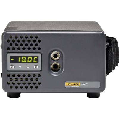 A grey calibration device, Fluke 9102S model, with a digital temperature display of '-10.0°C'.