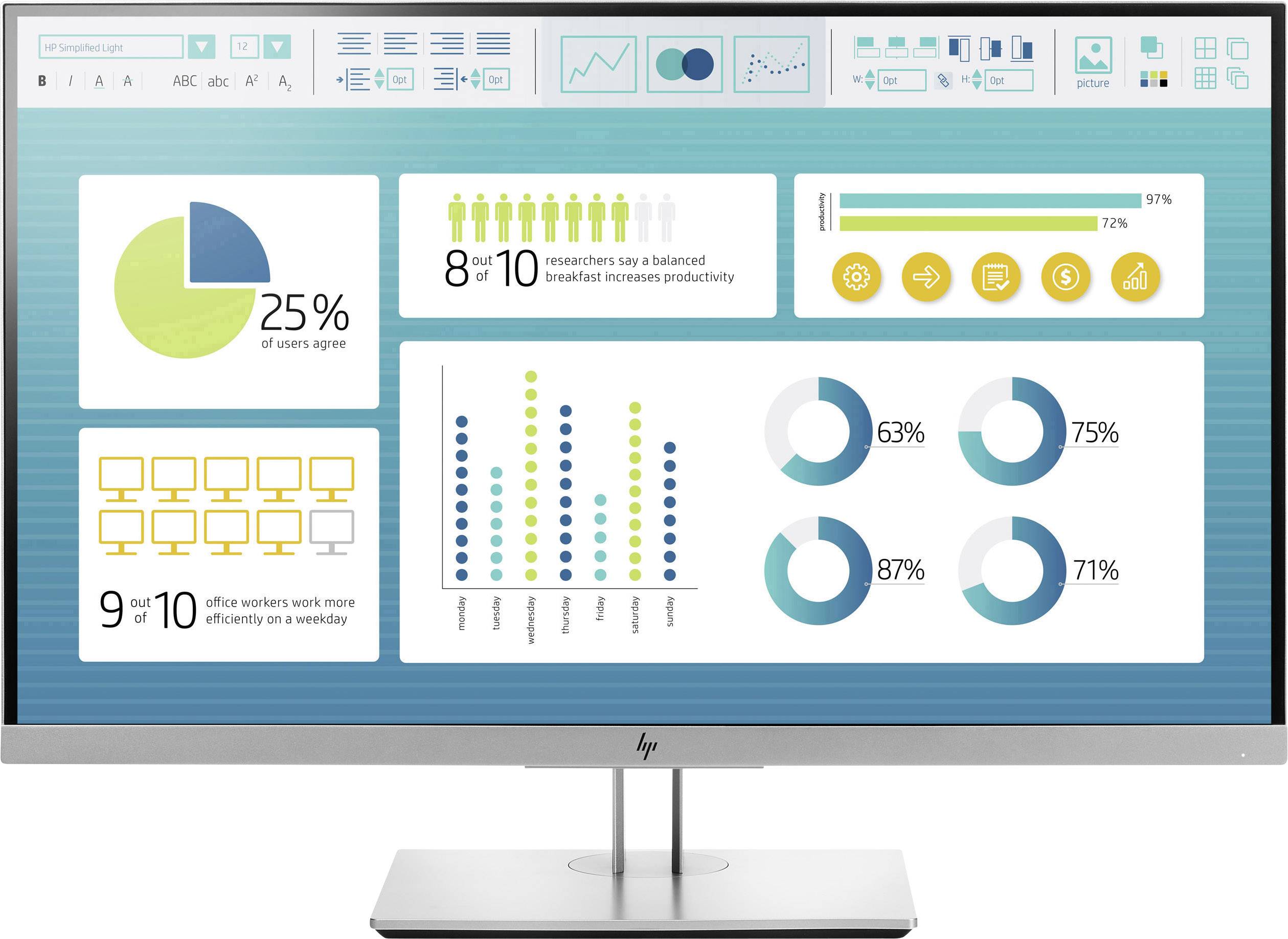 HP EliteDisplay E273 LED 68.6 cm (27 inch) EEC A+ (A++ - E) 1920 x 1080 p Full HD 5 ms DisplayPort, HDMI™, VGA, USB 3.0 IPS LED