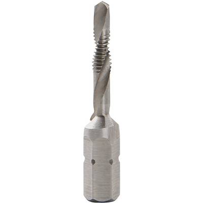 A metal drill bit with a sharp thread, used for drilling or cutting threads in materials such as wood or metal.