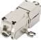 Metallic network keystone adapter, unshielded, for RJ45 connectors, suitable for Ethernet cabling in network cabinets.
