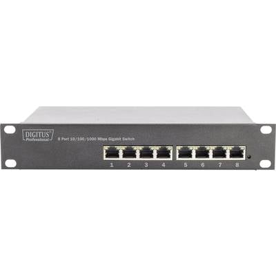 An 8-port Gigabit switch from DIGITUS Professional. The front panel displays eight Ethernet ports for network connectivity.