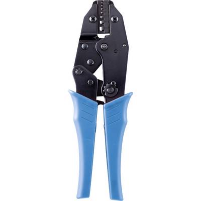 A crimping plier with a blue handle, used for connecting cables to connectors by crimping.