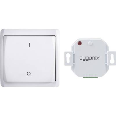 Light switch and white electronic module with 'sygonix' logo, suitable for smart home integration.