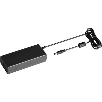 A black laptop power adapter with a long cable and a DC connector, suitable for electronic devices.