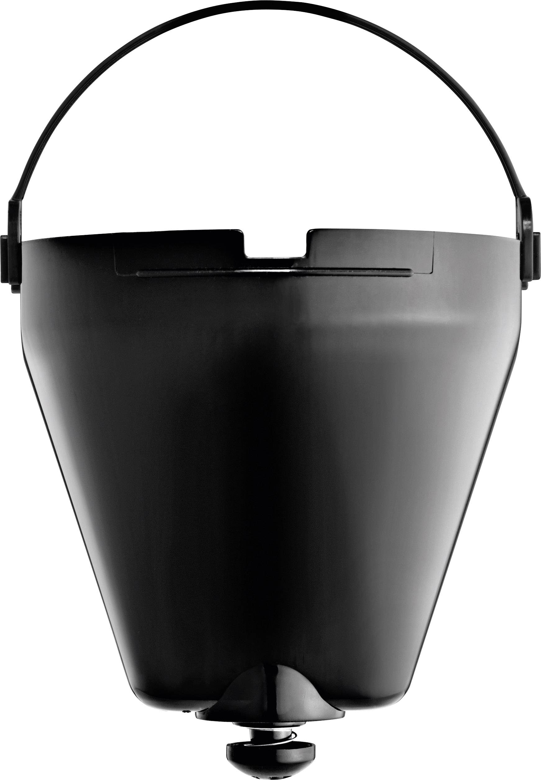 A black, conically shaped ice bucket with a handle, rounded base, and an opening at the top.