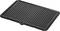 A black, ridged metal griddle plate, flat and rectangular, for frying and grilling food.