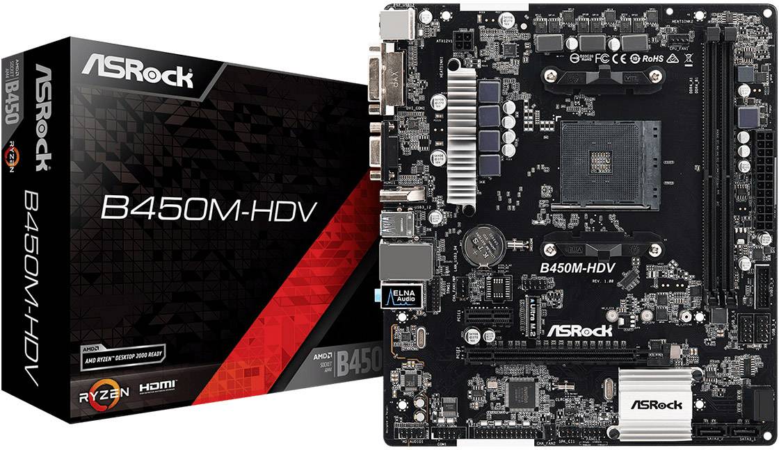 ASRock B450M-HDV Motherboard PC base AMD AM4 Form factor Micro-ATX  Motherboard chipset AMD® B450