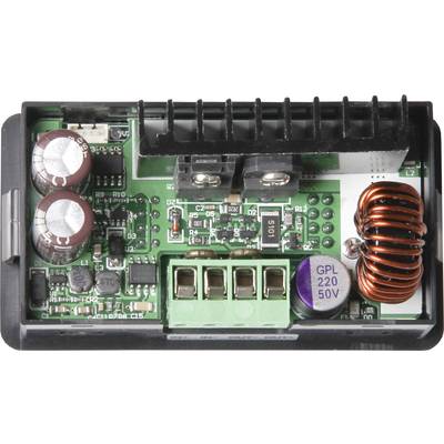 Electronic circuit board with various components such as capacitors, inductors, and connectors on a black housing.