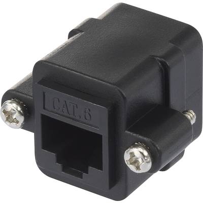 A black CAT.6 network adapter with RJ-45 socket, suitable for connecting Ethernet cables in network installations.