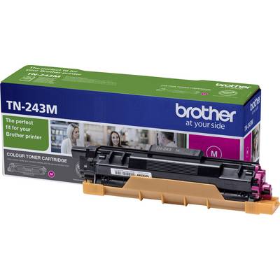 'Brother TN-243M Toner Cartridge' shows packaging with a magenta-coloured toner cartridge. On the box, it reads 'The perfect fit for your Brother printer'.