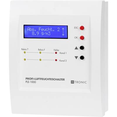 A digital control unit with a display shows 'Abs. Humid. 8.9 g/m³'. Buttons are labelled ESC, OK, Relay, and Error Status.