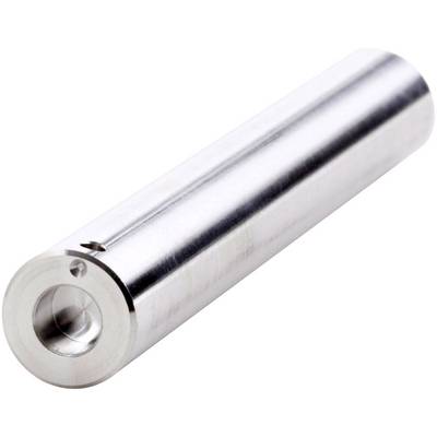 Cylindrical metal rod with a precision-bored hole and side slot, highly polished. Used in mechanical applications and constructions.