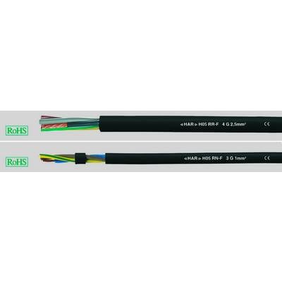 Two cables with RoHS marks; the upper one with the inscription 'H05 RR-F 4G 2.5mm²', the lower one with 'H05 RR-F 3G 1mm²'.