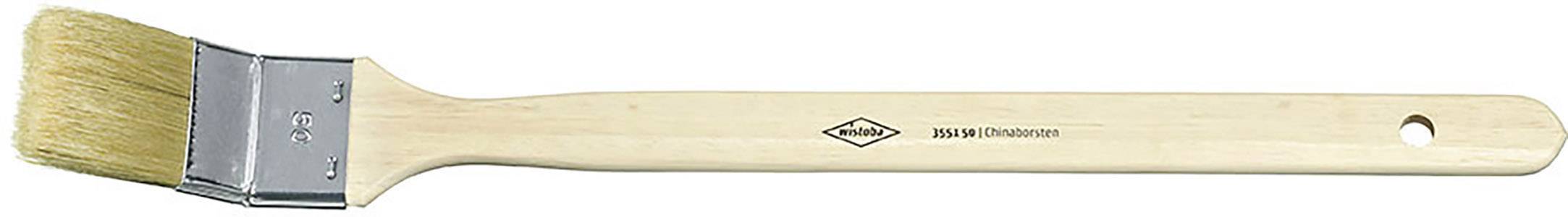 A flat painter's brush with a wooden handle and wide, light-coloured bristles, suitable for painting work.