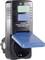 A black electrical safety device with a green 'RESET' and blue 'TEST' button. Below it reads 'Warning: Test the device before each use!'.
