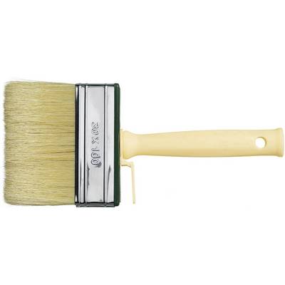 Flat, rectangular paintbrush with a light yellow handle and natural-coloured bristles, suitable for large-area painting.
