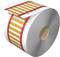 Large roll with white, orange and red stripes, similar to a label tape for industrial or commercial applications.
