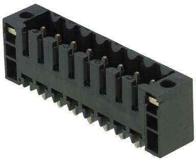 Black electric connector with multiple metal pins used for connecting electronic components.