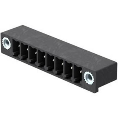Rectangular black connector with eight pins, suitable for electronic applications, with mounting mechanisms at the ends.