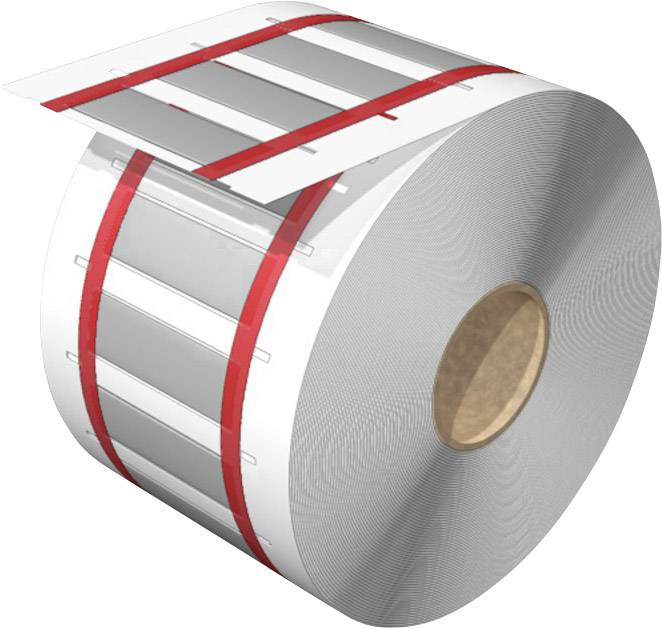 A large metal tape reel, partially unrolled, with red markings indicating uniform divisions on its surface.