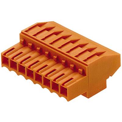 An orange electrical connector component with multiple sockets, suitable for connecting cables in electrical systems.