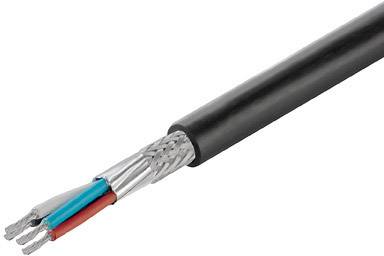 A data cable with three coloured wires (red, green, blue) and a black protective sheathing.