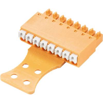 Orange nine-pin connector with white terminals; used for connecting electrical wires and components.