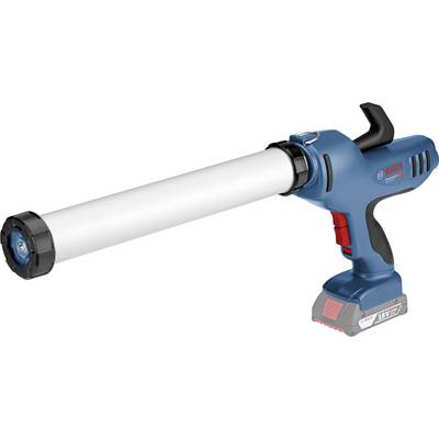 Wireless cartridge gun in blue with ergonomic handle and 18V battery, suitable for precise application of sealants.