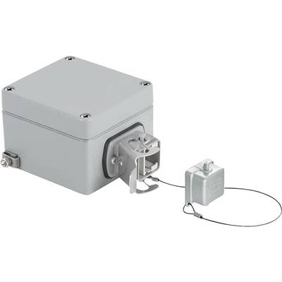 'Metal terminal box with a withdrawable switch and wire fuse, designed for safety applications or electrical controls.'