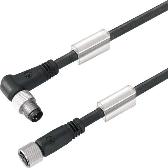Two black cables with silver connectors, one with an angled connector, the other with a straight connector, on a white background.