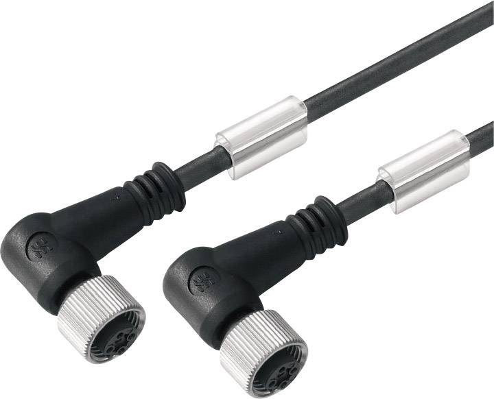 Two black angled cables with metallic connectors, suitable for connecting electronic devices.