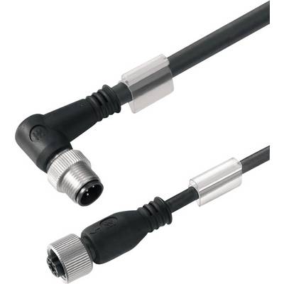 Two black cables with metal threading. One has an angled plug, the other a straight plug.
