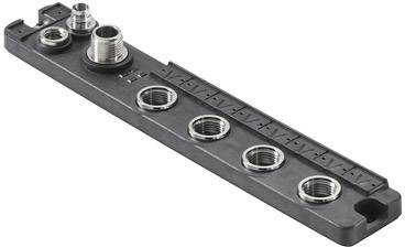 Metallic connection module with multiple ports, suitable for industrial applications or network installations.