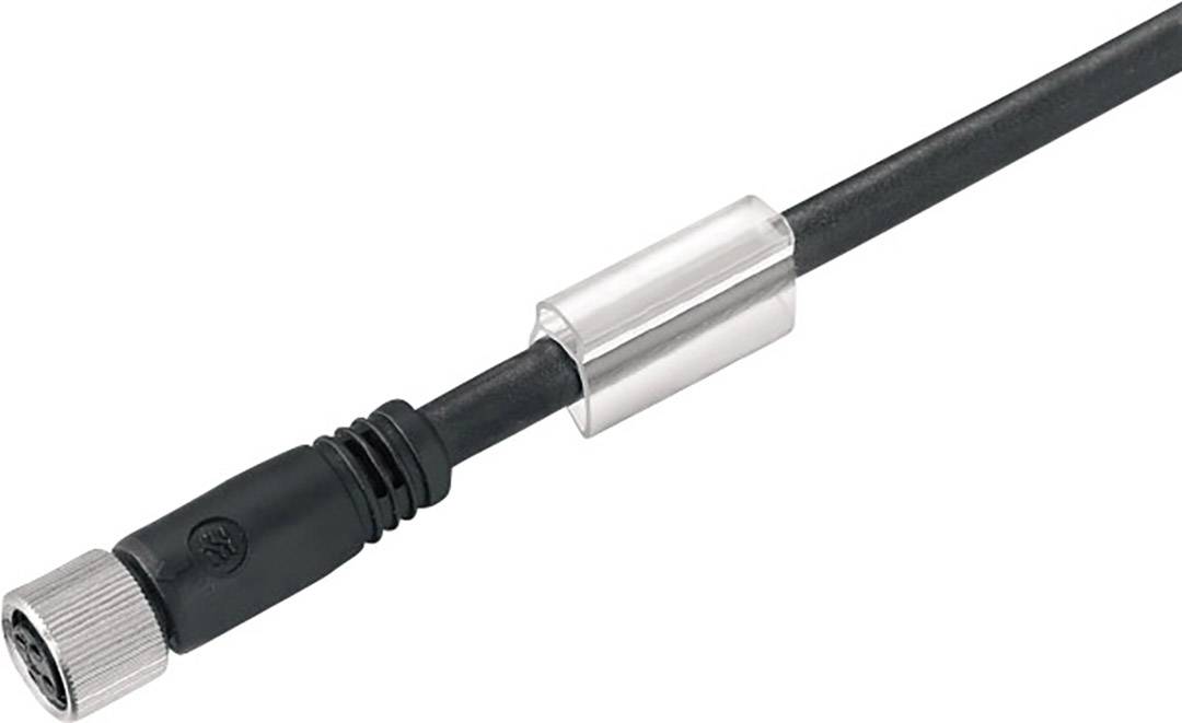 Black cable with cylindrical ferrite core and metal screw fastener at the end, used for electromagnetic shielding.