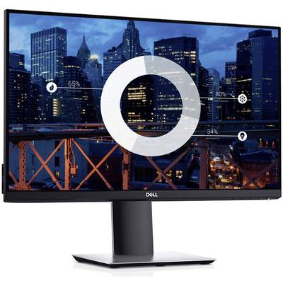 Monitor with an urban background at dusk, displaying a circular diagram with percentage values: 65%, 80%, 34%.
