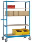 Vari MOBILE-shelf trolley pulverbesch. 1280 x 1650 x 700 mm, 250 kg load m. 4 Shelf composite wood 30 mm RAL 5012 light blue, including push handle