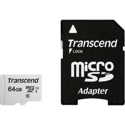'Transcend 64GB microSD card with adapter' shows a memory card next to an adapter.