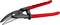 A red metal tin snips with a spring and ergonomic handles, suitable for cutting thin sheet metal and wire.