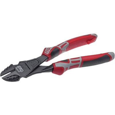 A red and grey combination pliers made of metal and plastic. It has non-slip handles and is ready for cutting or gripping.