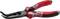 A red and black pair of pliers with curved tips, suitable for precision work.