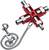 A four-way cross-shaped key with a red handle and metal chain, suitable for various screw types.