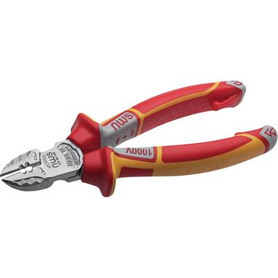 A red insulated pliers with a yellow handle for work on electrical cables. Inscription '1000V' and 'VDE tested' visible.