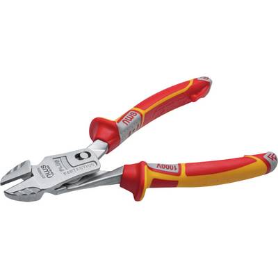 A red and yellow insulated plier, specifically designed for electricians, with a moulded grip for secure handling.