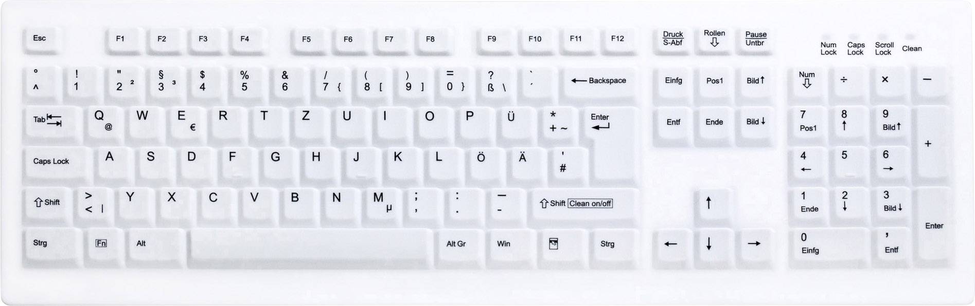 Active Key AK-C8100F Medical Key USB Antibacterial keyboard German, QWERTZ, Windows® White Suitable for DGHM/VAH santizing, Sealed silicone cover