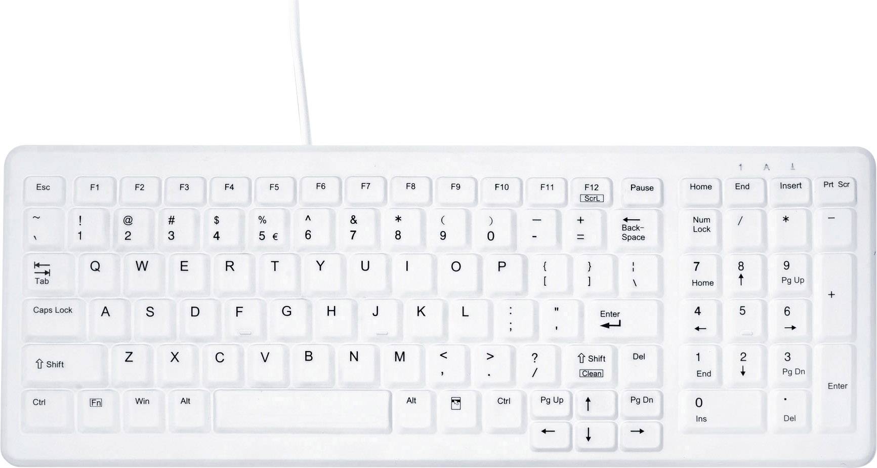 Active Key AK-C7000F Medical Key USB Antibacterial keyboard German, QWERTZ, Windows® White Suitable for DGHM/VAH santizing, Silicone cover