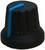 Black rotary knob with blue marking line. Commonly used on electronic devices for adjusting volume or other parameters.