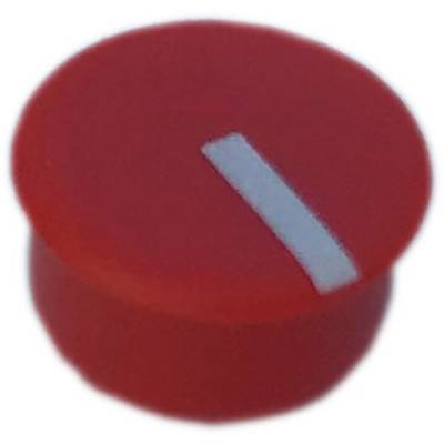 Red rotary knob with a white line for positioning, typical of electronic devices.