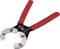 Pliers with a red handle and silver head, suitable for gripping and securing round objects.